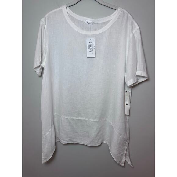 Wilt 100% linen scoop neck short sleeve white tee size L NWT - Picture 1 of 13